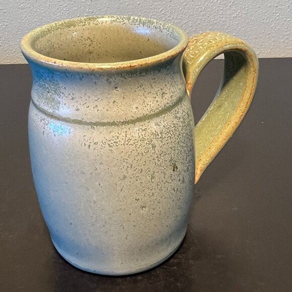 Handcrafted Hand Thrown Studio Art Pottery Mug w/ Celadon Glaze ~ Artist Signed - Picture 7 of 16
